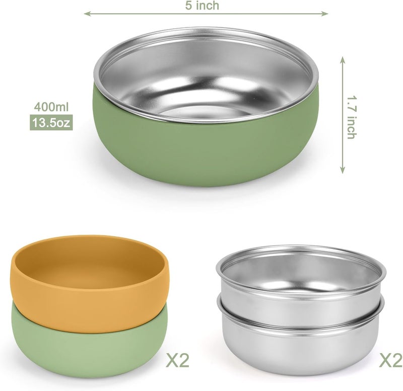 ShineMe Baby Bowls 2 Pack, Stainless Steel Bowls for Kids with Detachable Thick Colored Silicone Shell, Unbreakable Toddler Bowls for Soup, Cereal, Snack... - Image 2